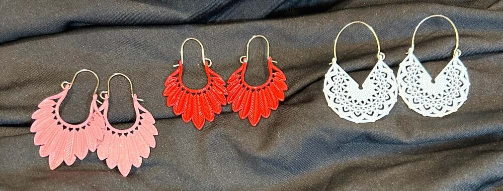 Boho Hollow Out Leaf and Mandala Hoop Earring Bundle 3 Pairs